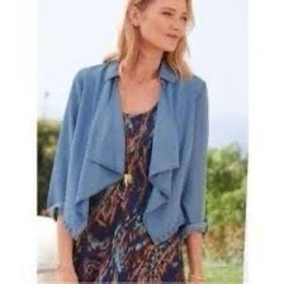 Soft Surroundings Fontanne Cropped Jacket Sz L Tencil Chambray - Picture 1 of 10